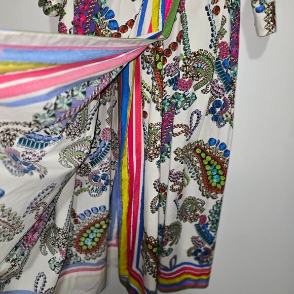 Sara Roka Poplin Maxi Shirt Dress Jewel Paisley Print Cotton Colorful 8 NWT - Picture 11 of 13